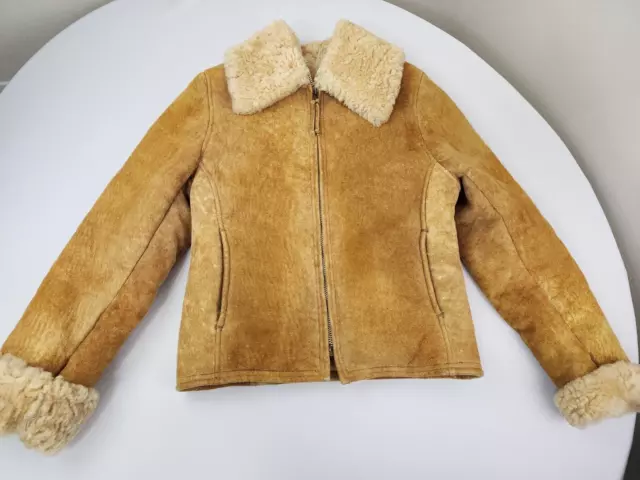 Sheepherder Women's Sheepskin Suede Shearling Bomber Fur Jacket S Vintage USA