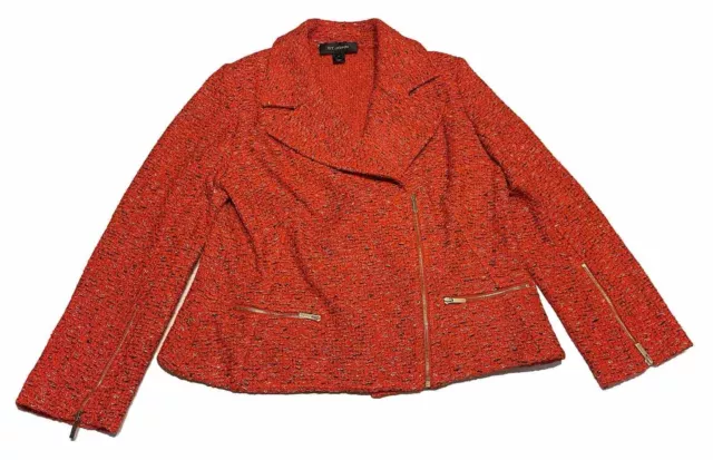 ST. JOHN COLLECTION  Textured Tweed Zip Jacket Top Size 8 Red Orange Preowned