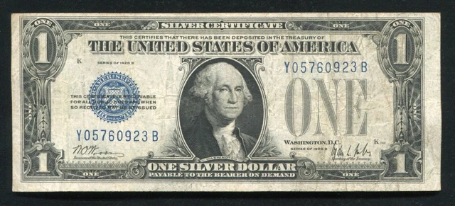 Fr.1602 1928-B $1 “Funnyback” Silver Certificate “Experimental Y-B Block” Vf (E)