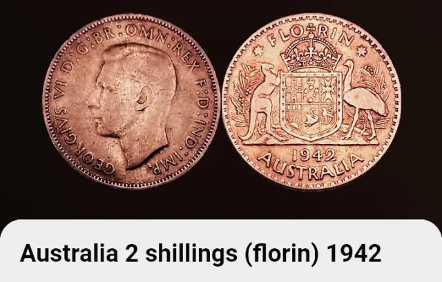 1942 Australia (One) 1 Florin Coin, King George VI, BONUS OFFERS. 0.925 Silver