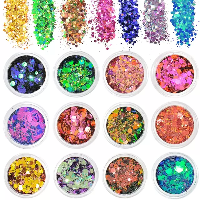 Glitter, 12 Farben Festival Glitzer Gesicht, Halloween Schminke Make-up , Körper