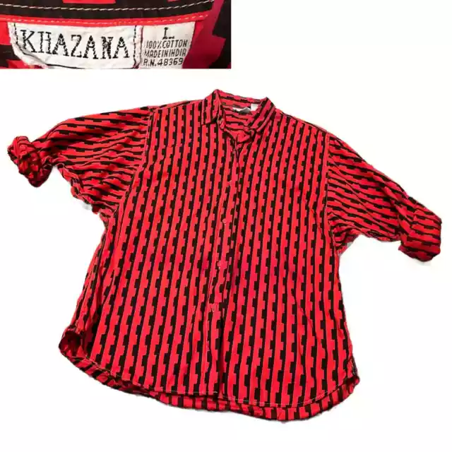 1980s New Wave Geometric Stripe Cotton Button Up Shirt / Men’s Medium *