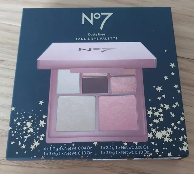 No 7 Dusty Rose Face & Eye Palette - Eyeshadow, Highlighter, Blusher & Brush