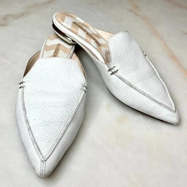 Nicholas Kirkwood Pebbled Calf Leather Beya Mule in White Sz EU 37 US 6.5