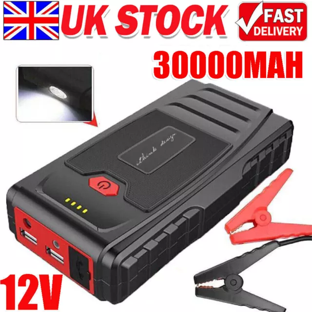 30000mah Car Jump Starter Pack 12V Booster Power Bank USB Battery Charger 600A