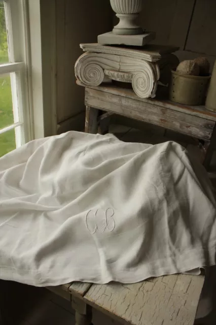 PURE LINEN Antique French sheet FINELY woven fabric 89X129 LARGE CB monogram 3