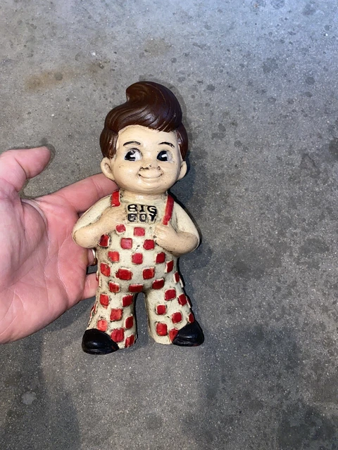 Big Boy Cast Iron Piggy Bank Toy Checkered Suspenders Solid Metal Patina GIFT