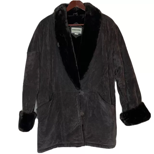 VINTAGE FITZWRIGHT COAT LARGE Genuine Leather Suede Faux Fur Lining ...