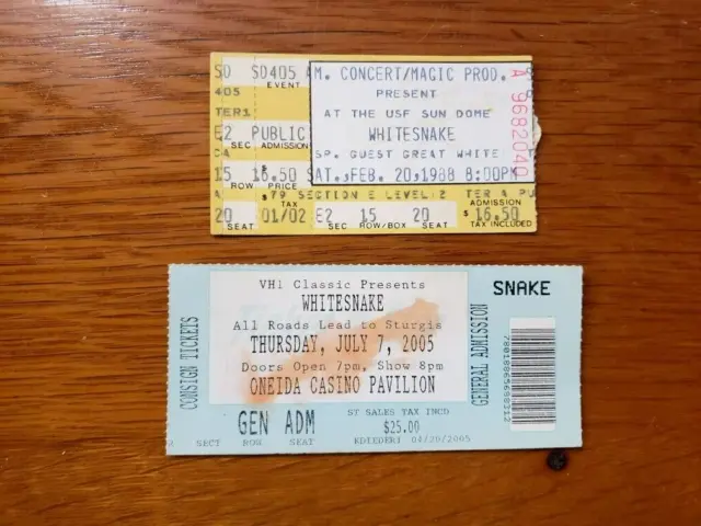 2 Whitesnake Concert Ticket Stubs 1988 2005 Great White Sun Dome