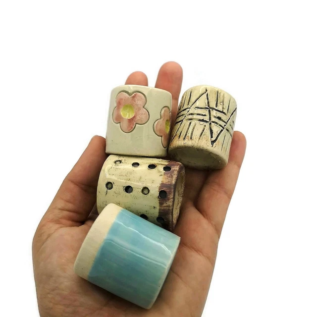 4Pc Assorted Large Hole Tube Beads, Big Unique Clay Beads For Macrame, 35mm Long