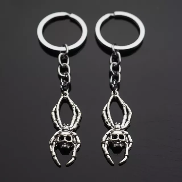2x PCS - Skull Face Spider Scary Halloween Silver Charm Keychain Key Chain Gift