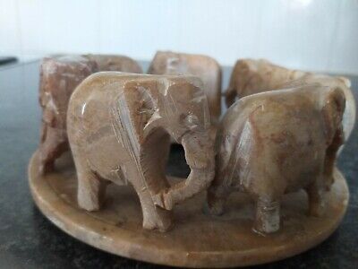 Vintage carved marble circle of elephants ornament made India