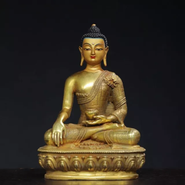 6.3"Antique Tibet Tibetan Buddhism temple Bronze 24k gilt Amitabha Buddha statue