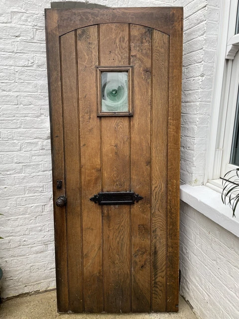Reclaimed Oak Art Deco Nouveau Front Door Iron Metal Door Handles Letterbox
