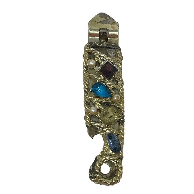 Vintage VAUGHAN USA Gold Jeweled Gem Stones Brass Can / Bottle Opener