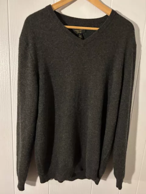 CLUB ROOM Men's 100% Cashmere Charcoal V-Neck Long-Sleeve Pullover Sweater L