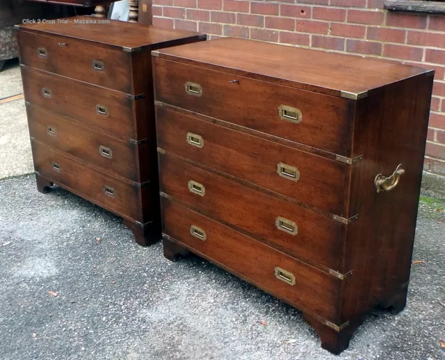 Pair Georgian Regency antique style mahogany campaign military secretaire chests