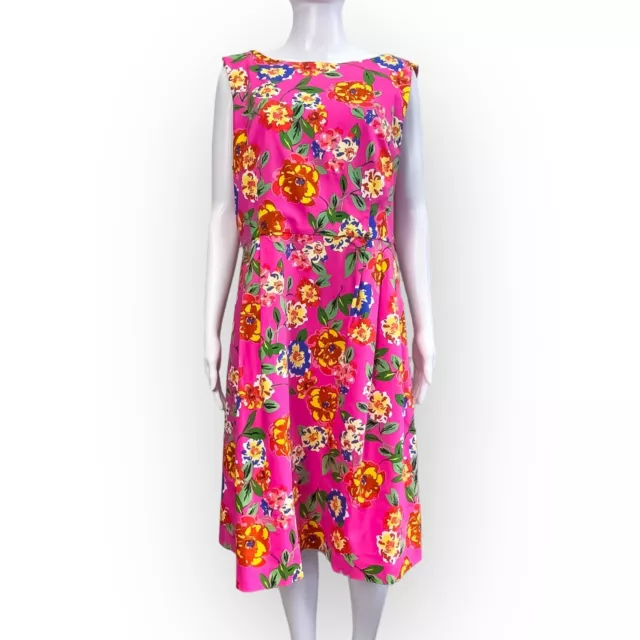 JACQUI E Bright Pink Floral Print Sleeveless Shift Dress - Size 16