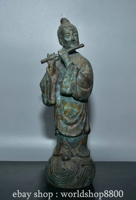 9.6" Old Chinese Copper Dynasty piper Musical Instruments Statue Sculpture