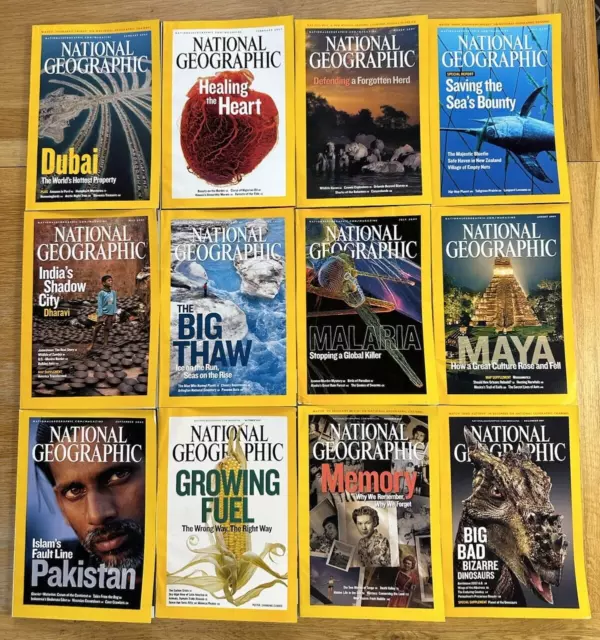 National Geographic Magazines x 12 Months Full Year 2007 Jan-Dec
