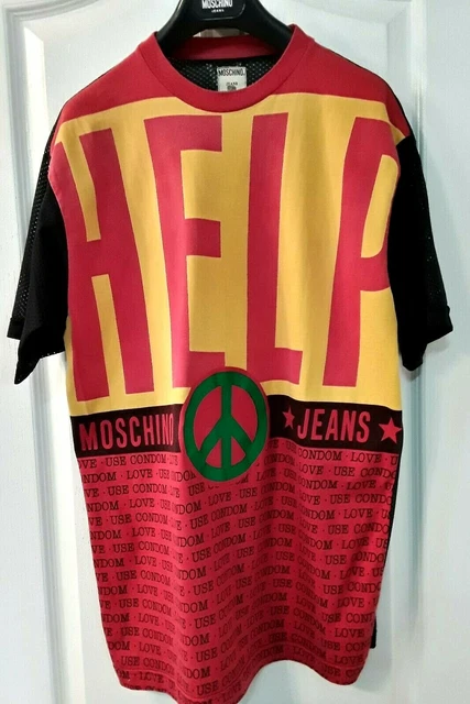 AUTHENTIC VINTAGE MOSCHINO Whimsical &ldquo;Help, Love, Use Condom&rdquo; T-Shirt