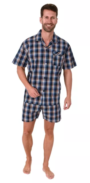 Edler Herren Pyjama Shorty kurzarm Schlafanzug gewebt zum Knöpfen im Karo Design