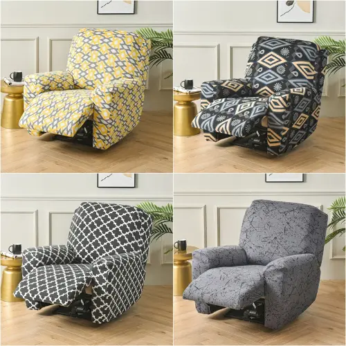 Geometric Printed Recliner Sofa Cover Elastic Lounge Single Sofa Seat Slipcover