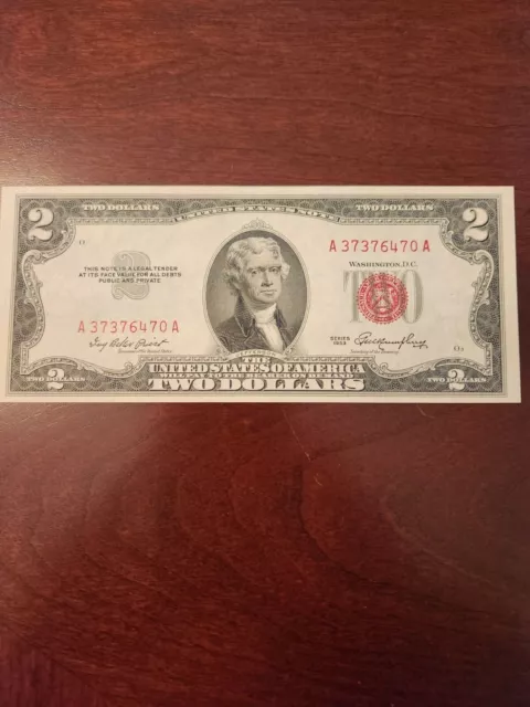 $ 2 Two Dollar Bill series 1953 Red Seal Federal reserve note in mint condition