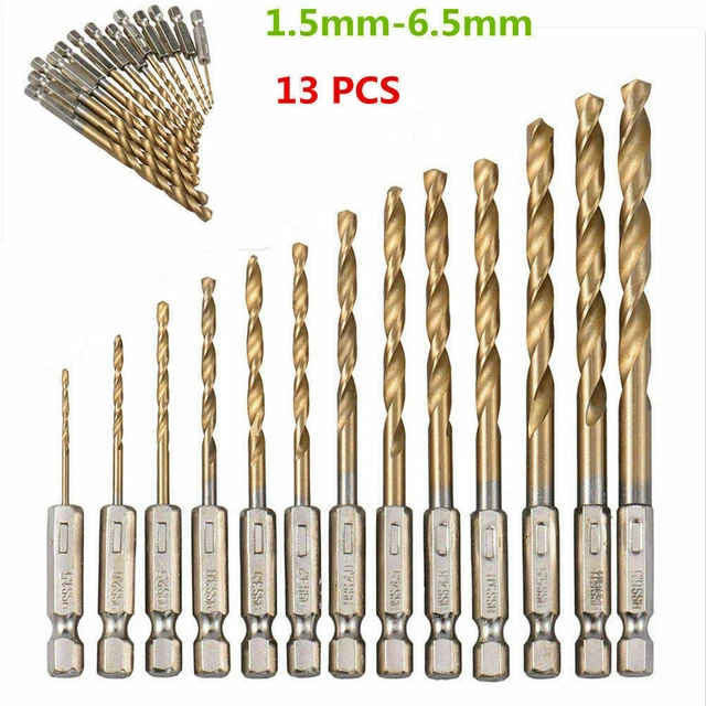 13xHSS Drill Metal Bits Set Titanium Coated Hex Fits Impact Driver
