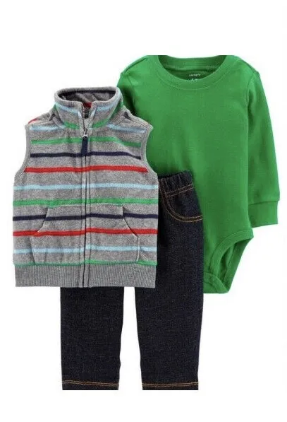 Carter's Baby Boys Clothes 3 Pc Set Outfit Pants Shirt Vest Size 3 Months
