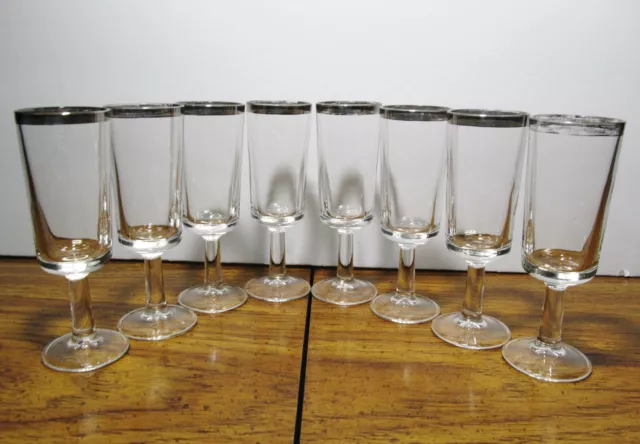 8 Mid Century Hollywood Regency Silver Banded Sherry Cordial Thorpe Style Glass
