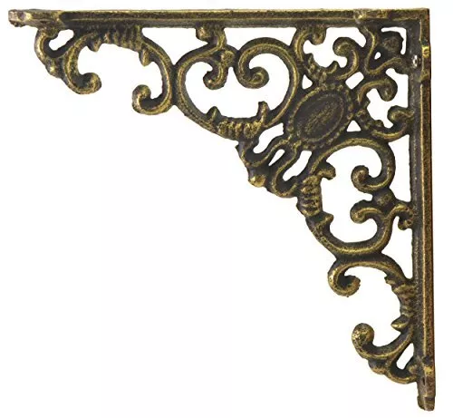 Shelf Bracket Ornate Curls Decorative Gold Cast Iron Wall Brace 7.75" Deep 2