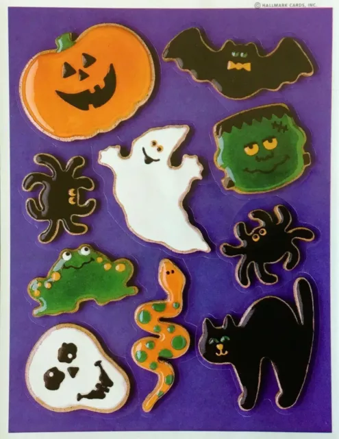 VTG Hallmark Stickers Halloween Iced Sugar Cookies Black Cat Pumpkin Spider CUTE