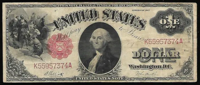 OLD CURRENCY $1 1917 Red Seal FR 37 VF # 281
