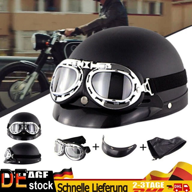 Motorrad Helm Retro Harley Chopper Militär Halbschale Biker Mofa Roller Schwarz