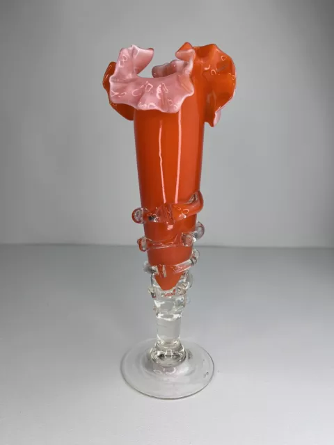 Stunning Vintage Ruby Red Ruffled Top Tall Slim Footed Spiral Art Glass Vase VGC