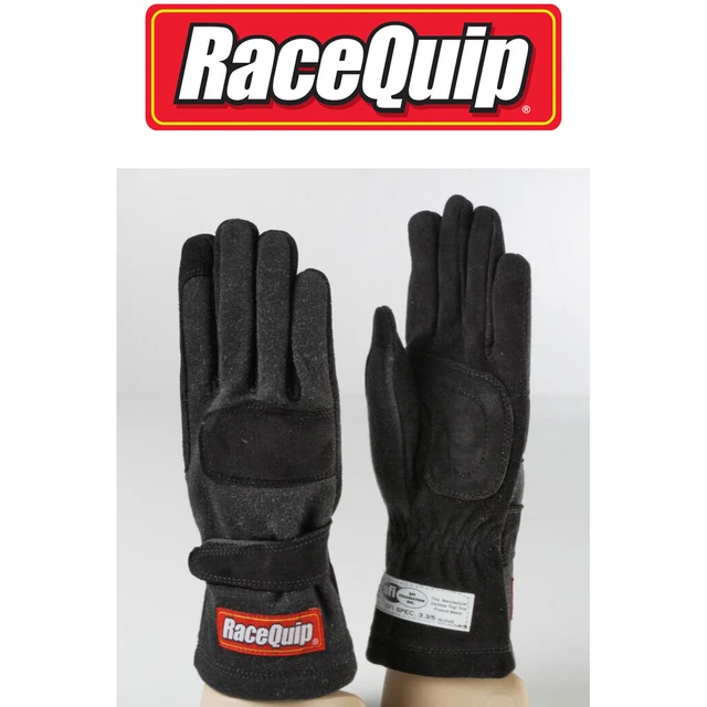 RaceQuip 355003 BLACK M Medium SFI 3.3/5 2-Layer Racing Race Driving Gloves