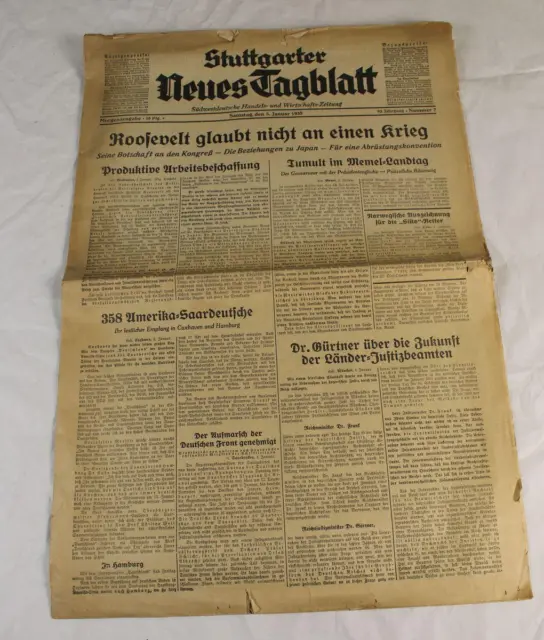 A21 / Parte V.Stuttgarter Tagbl. 1935 - Roosevelt + Börsenkurse + Molto Reklame