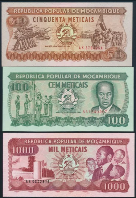 3 Geldscheine Banknoten Mosambik 50-1000 Meticais ex. P-129-132 bankfrisch UNC