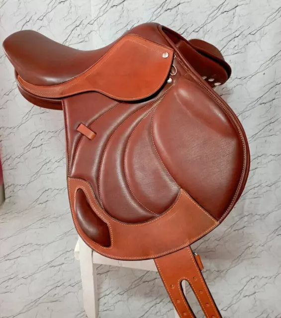 English Close Contact All Purpose Brown Leather Horse Jumping Saddle with Set