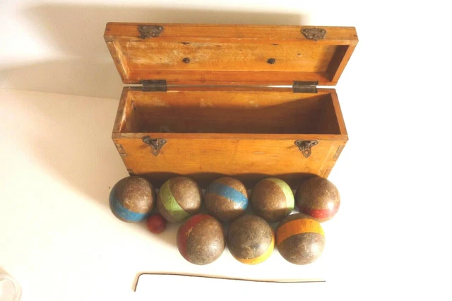 COFFRET BOIS DE hêtre boules en bois cochonnet jouet ancien art
