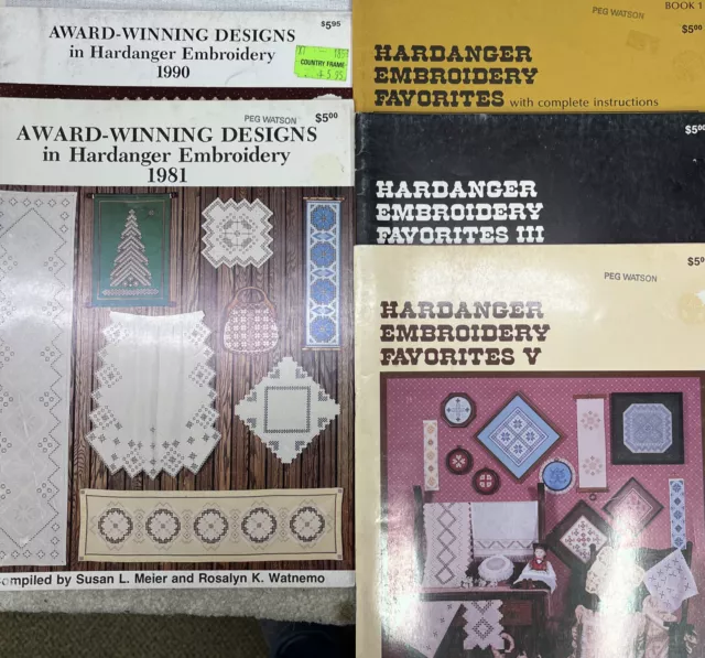 Lote de 5 libros de bordado Hardanger 1977 a 1981