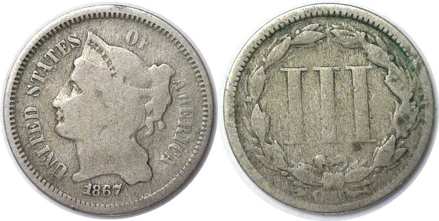 1867 3CN Three Cent Nickel Good