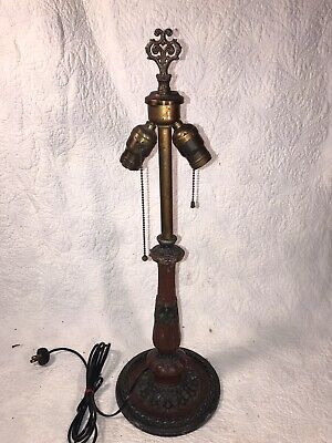 Antique Double Bulb Cast Iron Art Nouveau Pat. 1909 Table Lamp Rewired Ornate.