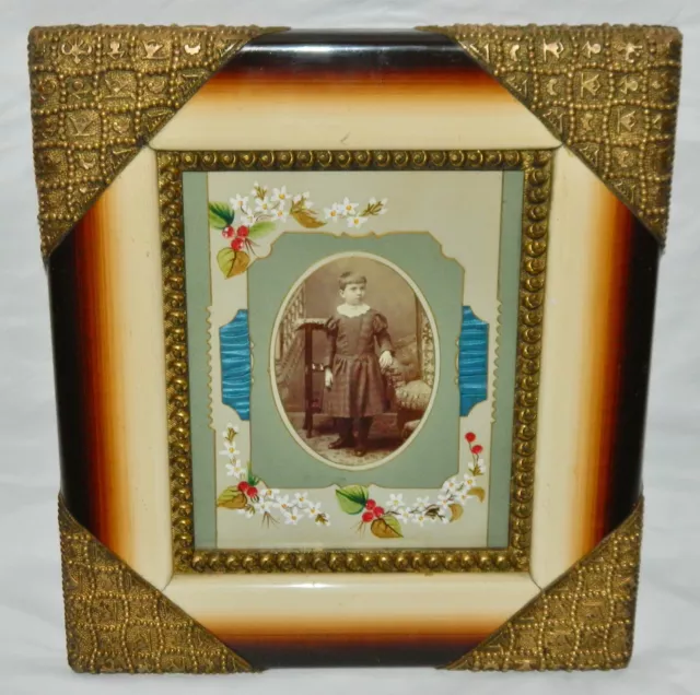 Very UNUSUAL Victorian AESTHETIC Era Antique Portrait Frame FANCY Painted MAT!