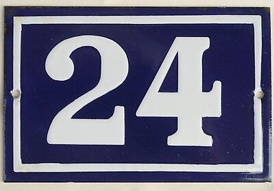 Old blue French house number 24 door gate plate plaque enamel steel metal sign