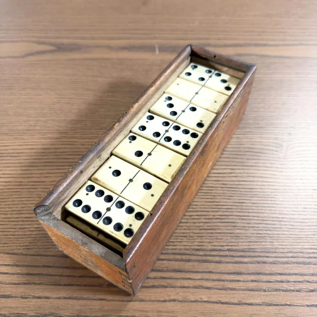 Ancien Coffret De Dominos – Fin XIXe / Début XXe – Os Et Bois – Jeu De Société