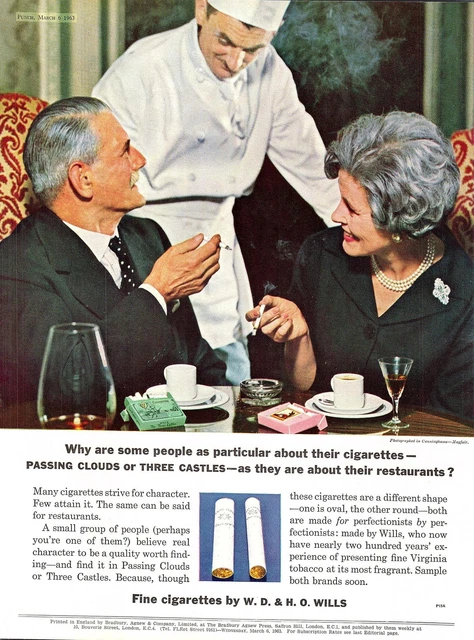 passing clouds cigarettes WILLS PASSING CLOUDS & THREE CASTLE CIGARETTES-1963 A4 framed original  advert £10.00