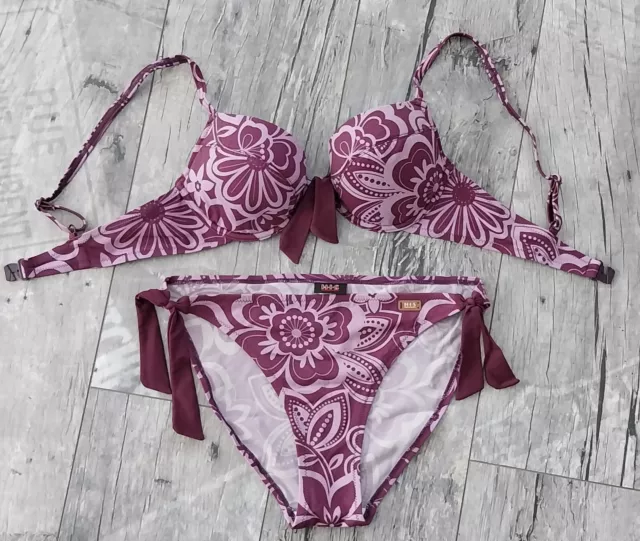 Toller Bikini, Gr. 36 B, von HIS, lila, Blumen, mit Bügel, leicht gepolstert