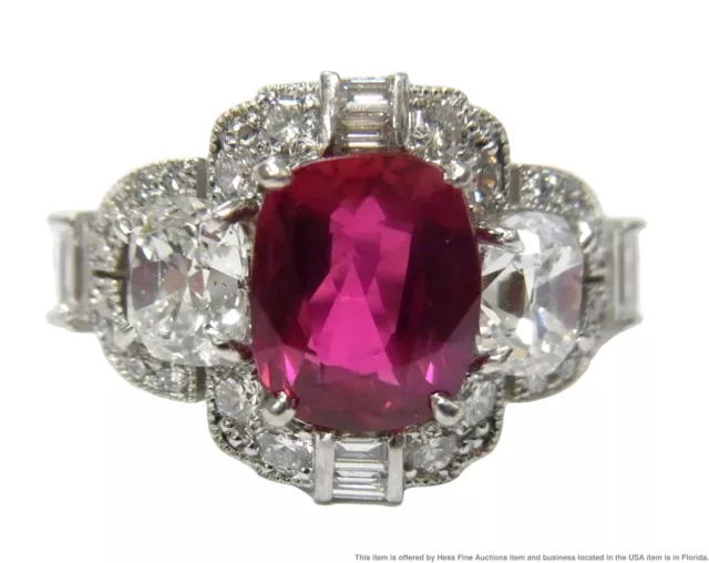 Gubelin 2.03ct No Heat Ruby Raymond Yard Platinum 1.25ctw Diamond Art Deco Ring